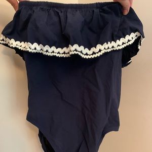 J crew rick rack ruffle bathing suit -navy